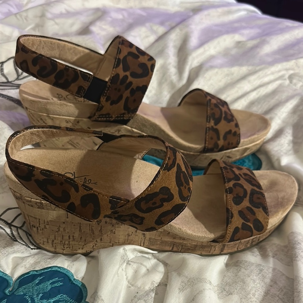 Life Stride Leopard Print Wedge Sandals